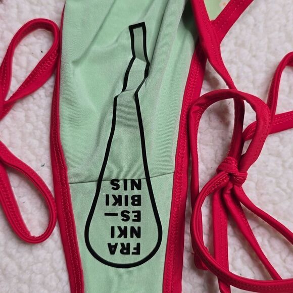 1304 NWT PINK by Frankies Bikinis Monty Bikini Bottom Cherry Hearts MED - Picture 5 of 5